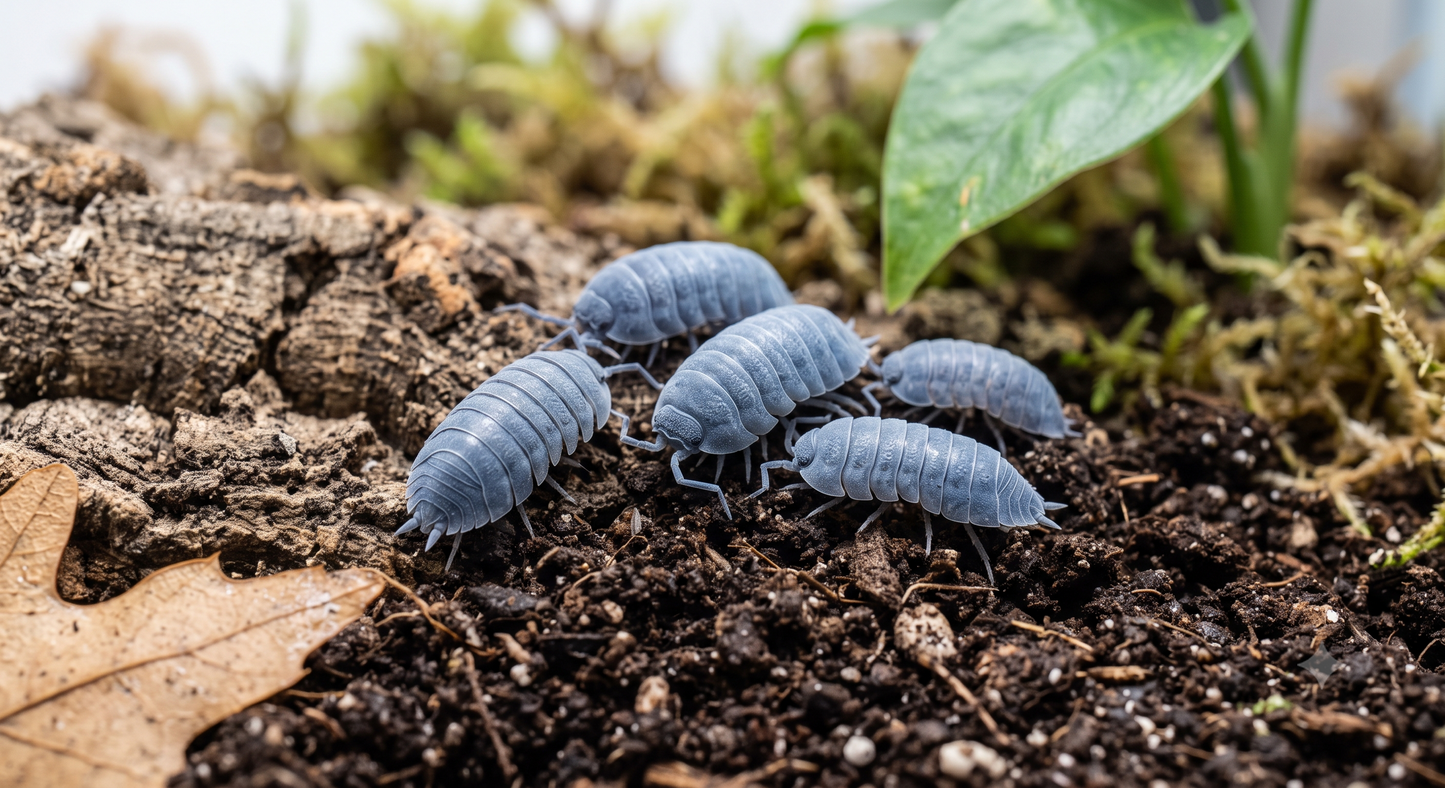Powder Blue Isopods (Porcellionides pruinosus)