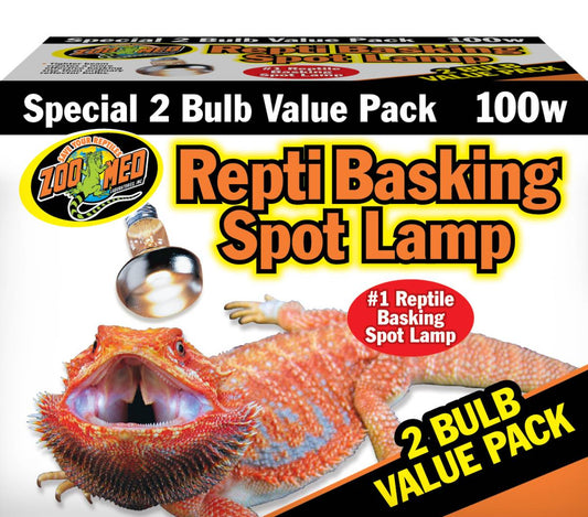 Zoo Med Repti Basking Spot Lamp (100W) – Focused Basking Heat (Double Header 2-Pack)